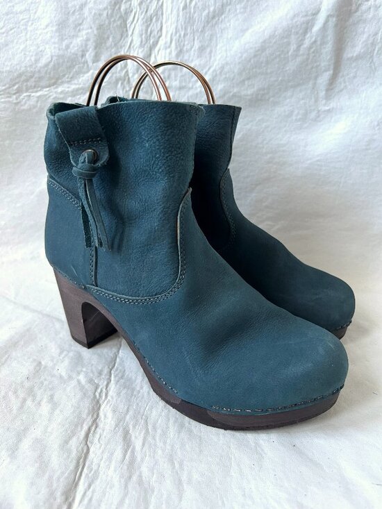 Sanita Shoes - Sanita boots clog booties blue leather platform block heel wood 40 9.5 10 Viva